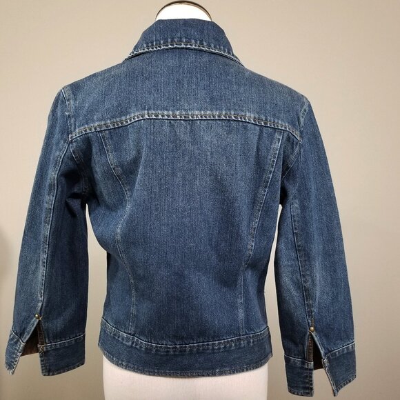 VTG Tommy Hilfiger S Denim Jacket Embellished Hardware Contrast Trim Distressed - Picture 6 of 11
